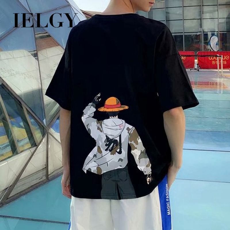 IELGY Men's fashion Korean style loose Luffy T-shirt