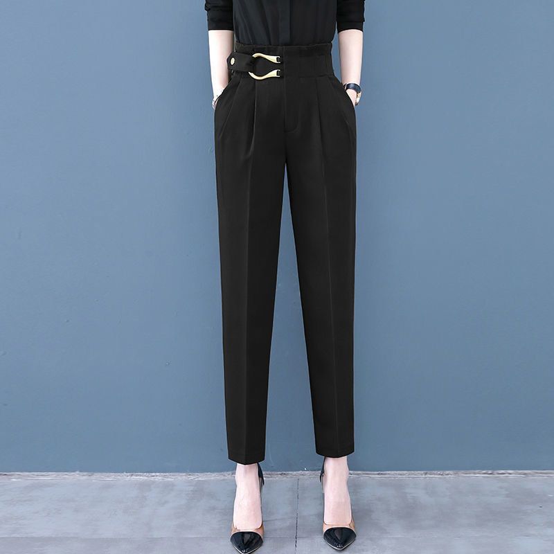 ZA Women's Pants Office Wear Fashion High Waist Trousers Zipper Fly Suits Pants for Women Buckle Belt Female Harem Pants