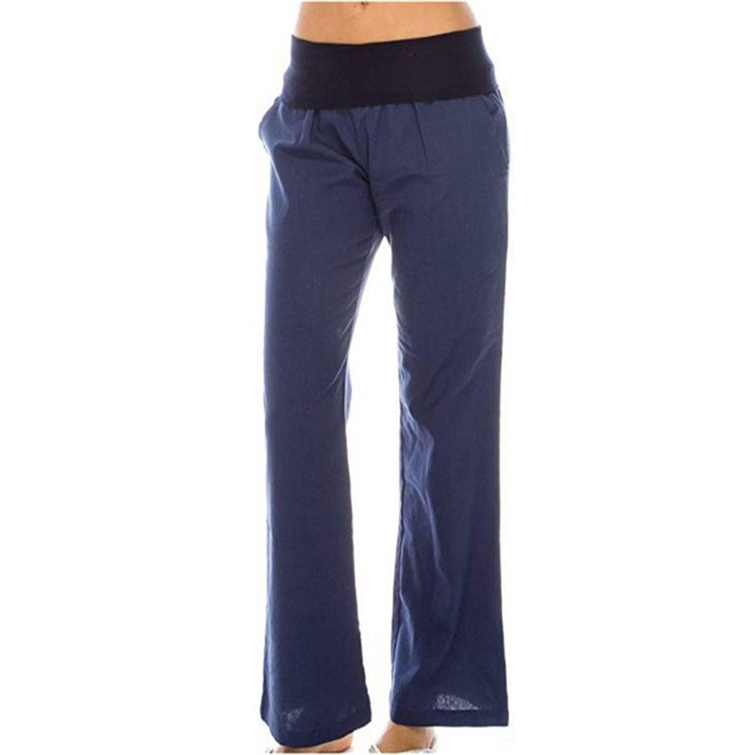 Women Wide Leg Trousers, Solid Color Cotton Linen Wide High Waist Loose Version Summer Clothing
