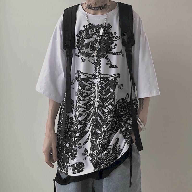 T-shirt Cross of Ts fake two-piece for men women long-sleeved dark -hop loose large size autumn trend top Simplicity