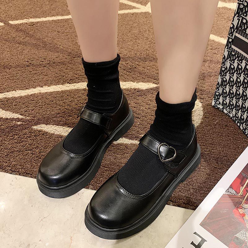Student Shoes College Girl Lolita shoes Women Creepers Cosplay Jk Heart-Shaped Japanese School Girl Loafers Vintage