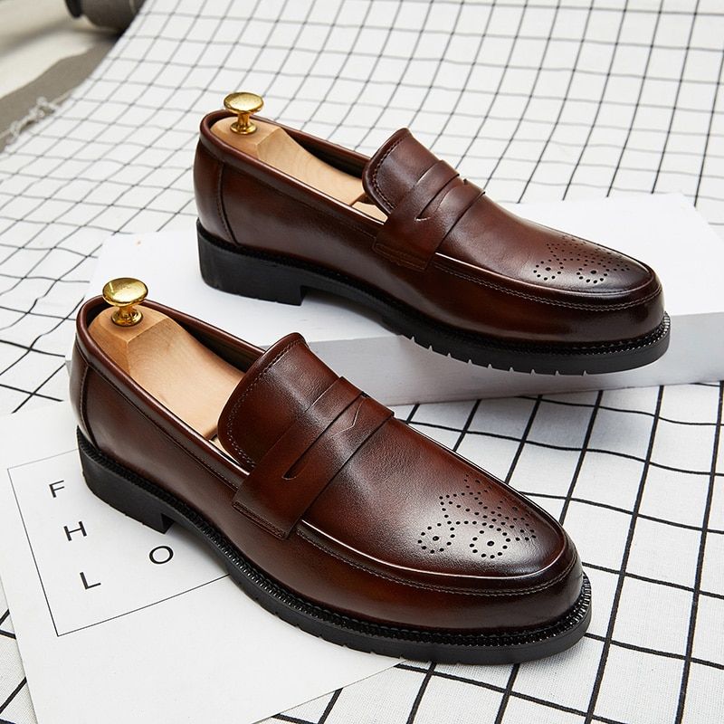 Men's Casual Leather Shoes Italian Brogue Designer College Style Penny Loafers Elegant Fashion Business Shoes for Men