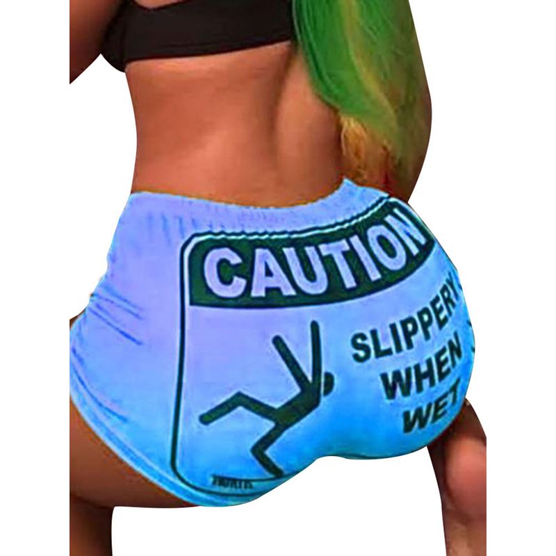 Women’s Summer Casual Short Pants Personality Print Pattern Elastic High Waist Tight-fitting Pants