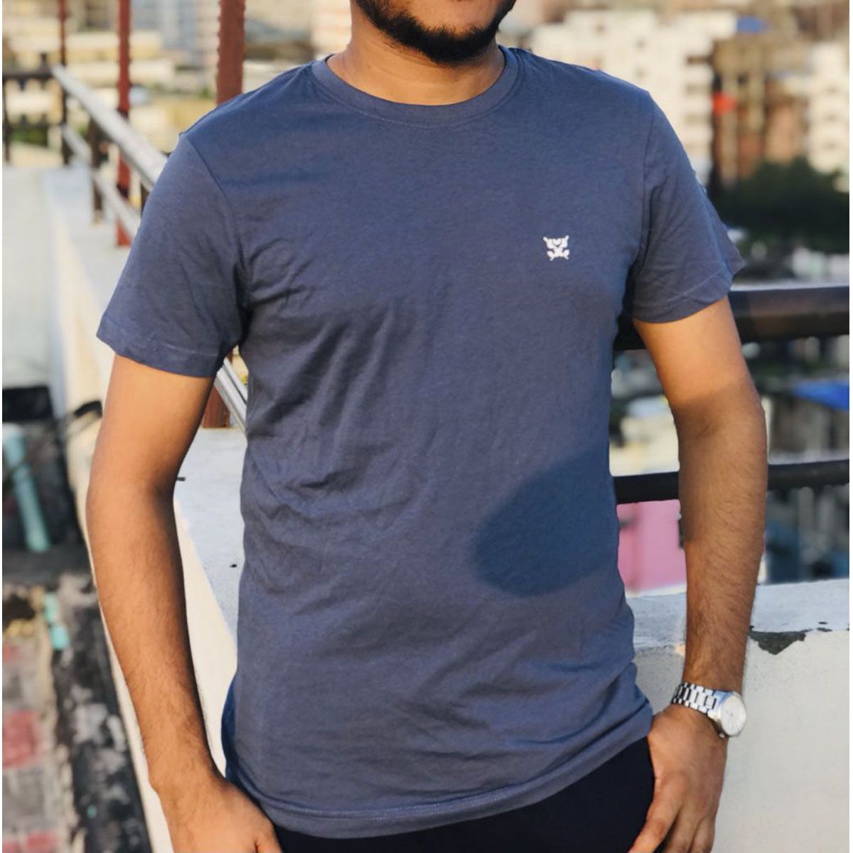 Half Sleeve Round Neck T-Shirt for Men- Classic Blue