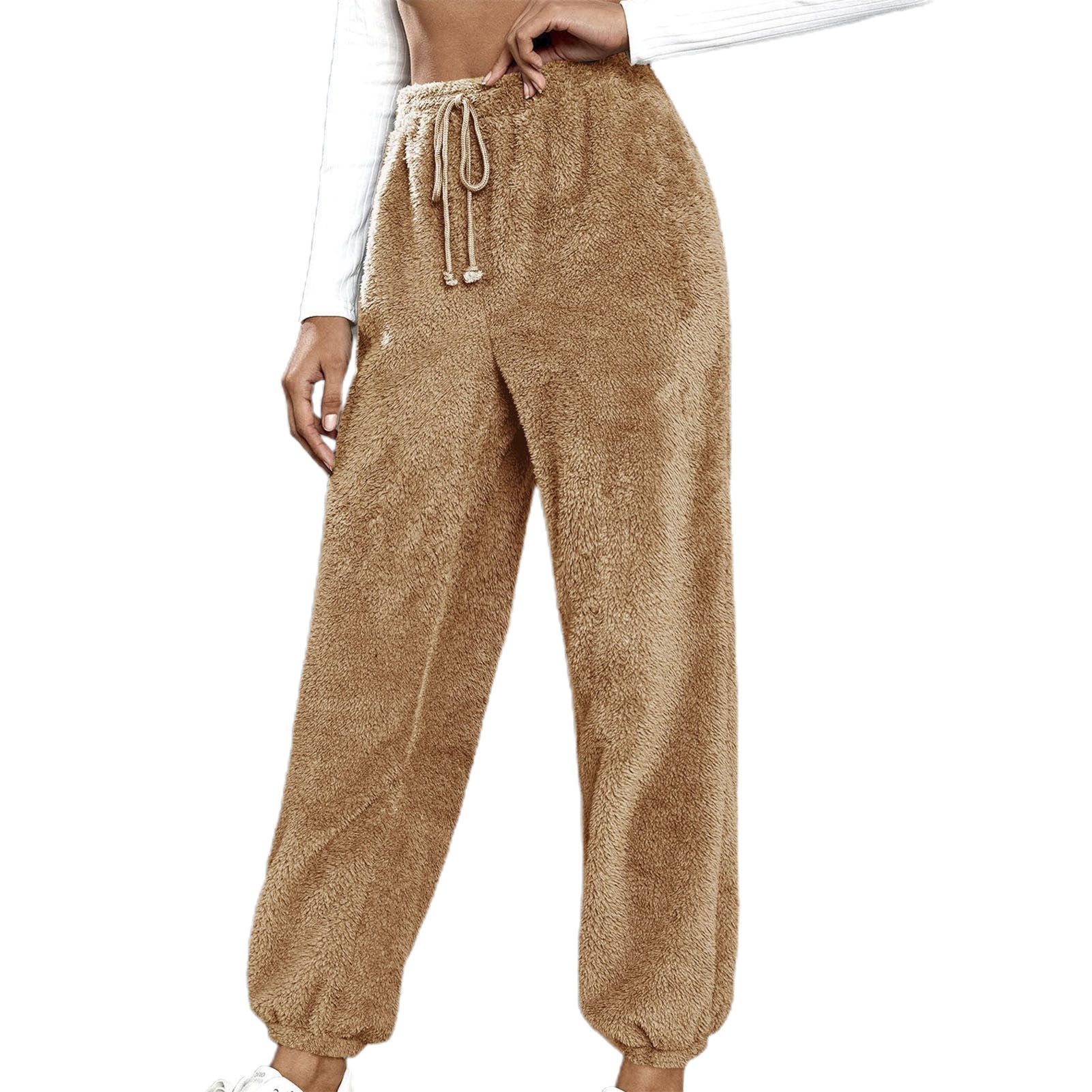 Fluffy Trousers Straight Solid Color High Waist Trk Pants