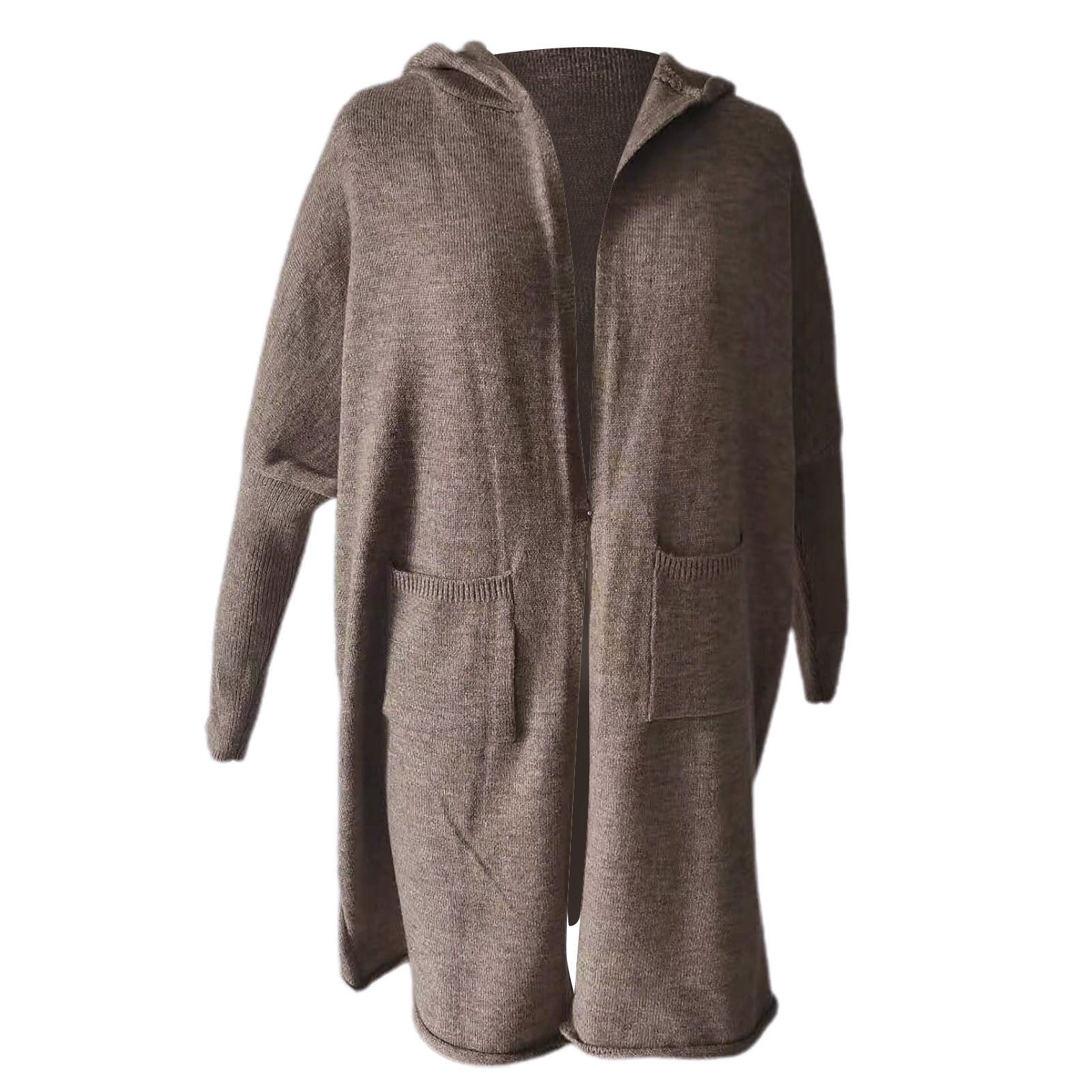 Knitted Coat Loose Fit Hooded Two Pockets Knitted Cardigan