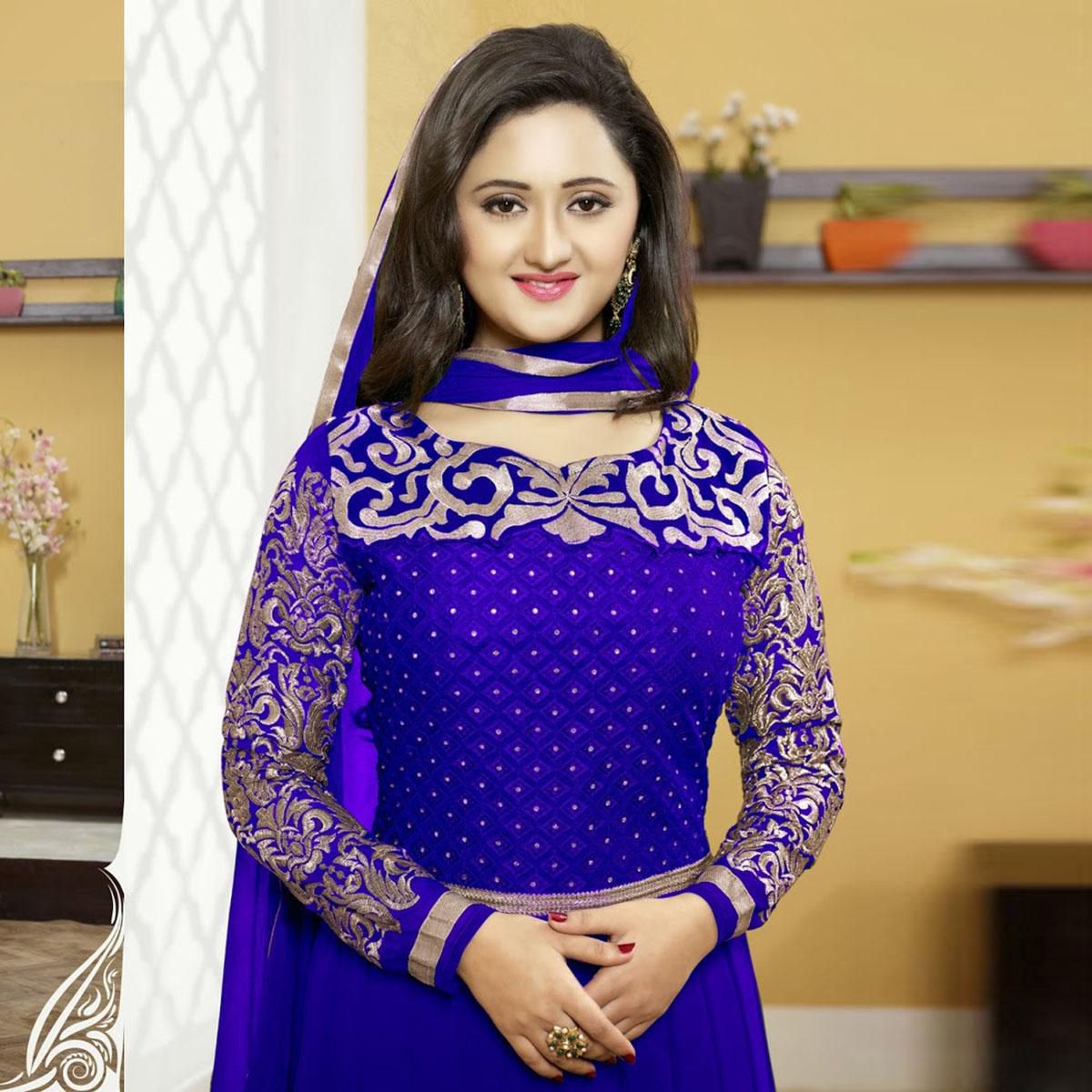 Unstitched Blue Cotton Salwar kameez for Women