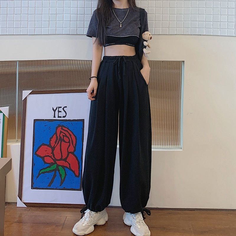 Gray Joggers Women Summer Korean Fashion Sweatpants High Waist Solid Color Streetwear Loose Casual Pants Women