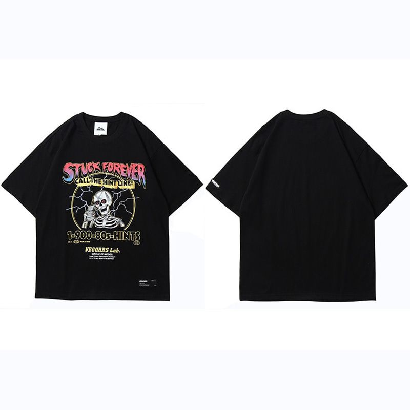 Hop T Shirt Men Streetwear Print Lightning Skull Tshirt Harajuku Summer Tops Tees Short Sleeve Cotton Black T-Shirt