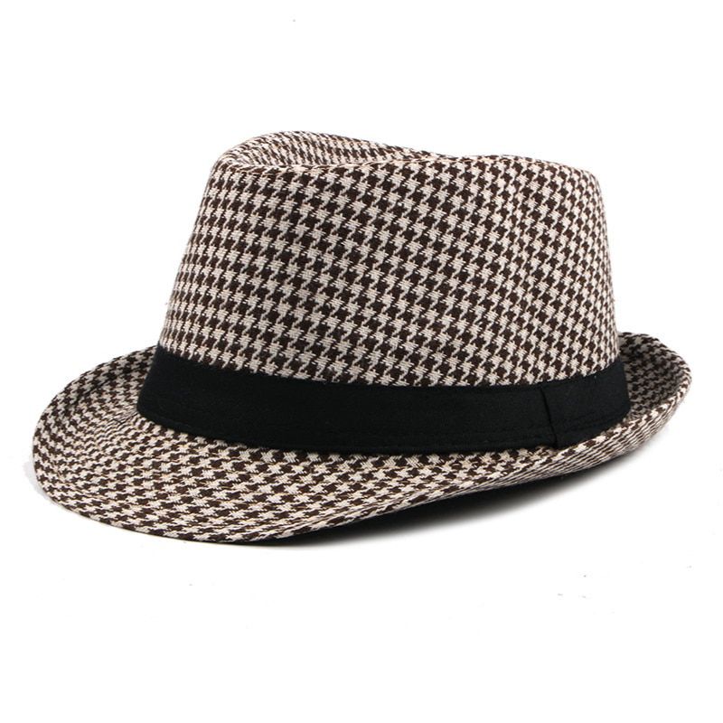 Autumn and Winter New Men's Top Hat Thousand Bird Lattice British Fashion Jazz Hat Gentleman's Hat Versatile Panama Hat