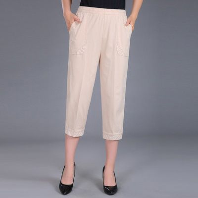 Summer Women Cropped Pants Lady Elastic Waist Loose Casual Pants Plus Size 4XL Cotton Thin Female Sweatpants Z90