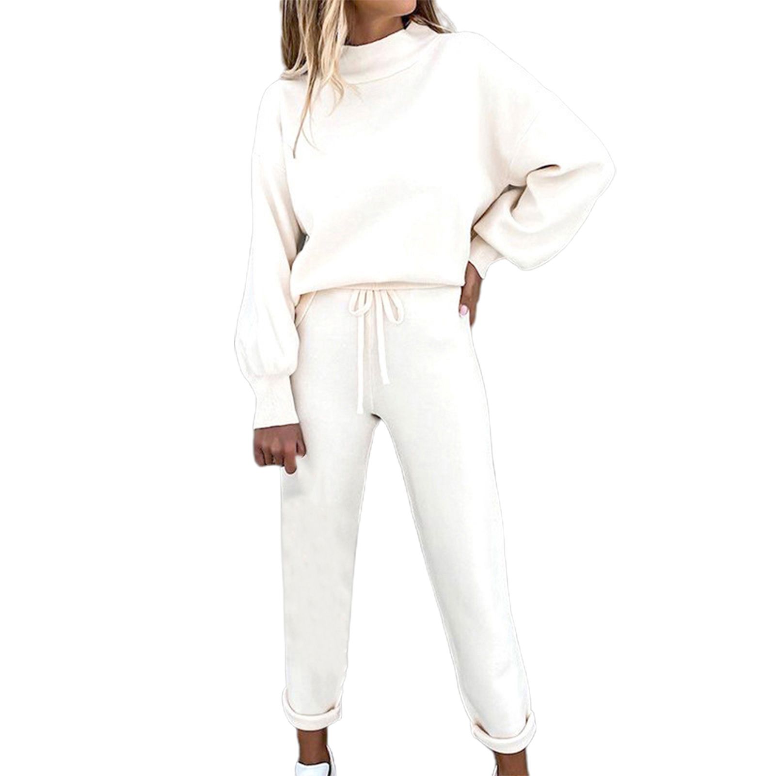 Women Outfit Long Sleeve Pure Color Women Pullover Pants Set