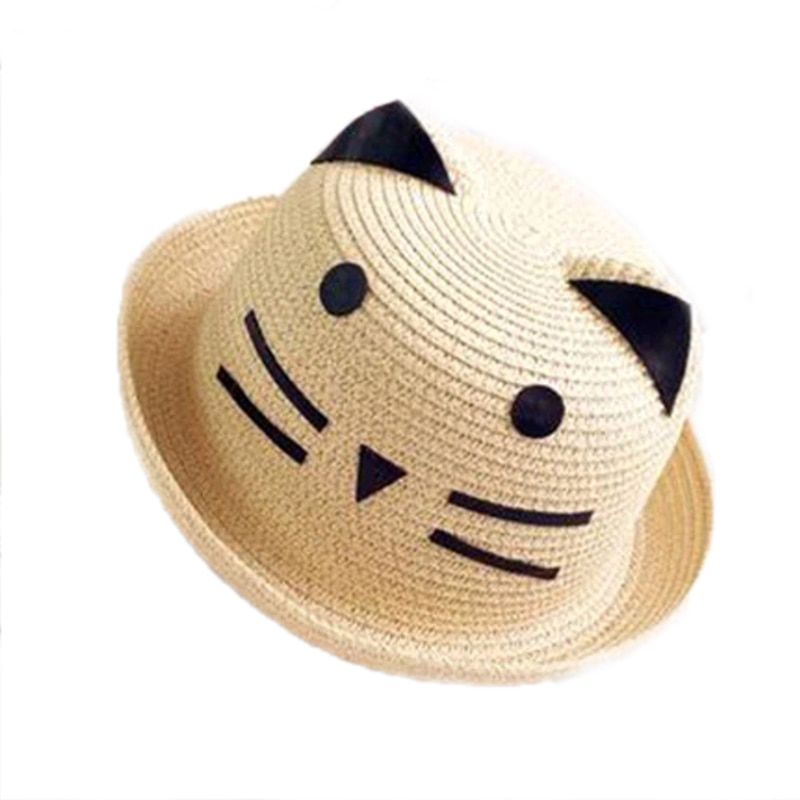 2019 Summer Cute baby Girls Sun Hat Kids Beach Hat Child Casual Straw Hat Children Travel Cap Cat Ear Bucket Lovely