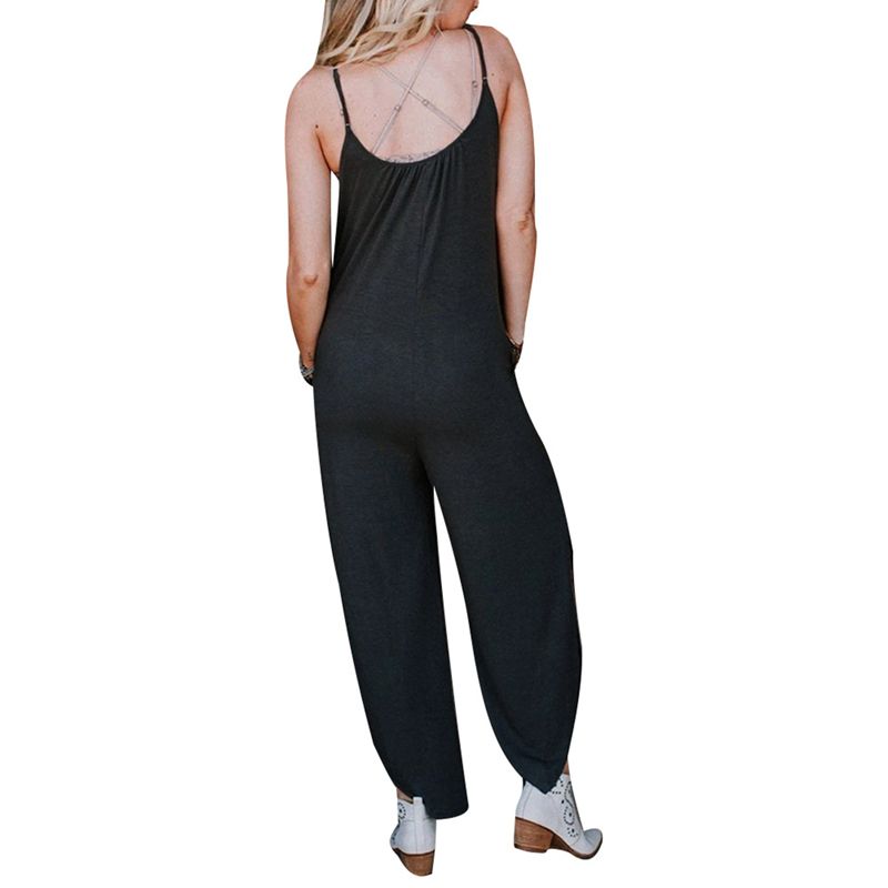 Women's  Sleeveless Romper Backless Split Design Solid Color Casual Loose Long Jumpsuit (S/M/L/X