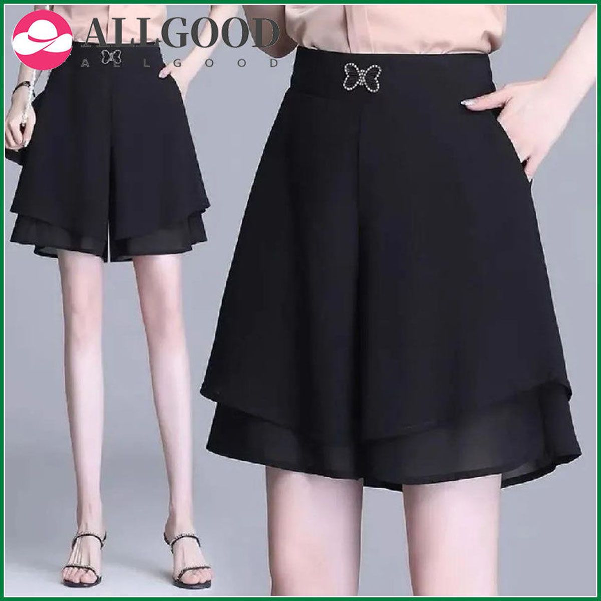 Chiffon Polka Dot Summer Shorts for Women Woman Black Ladies Skirt High Waisted Womens Shorts Wide Leg Short Mujer