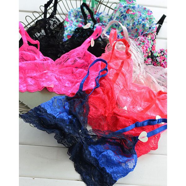 Chromophous full lace ultra-thin  young girl spaghetti strap vest wireless bra