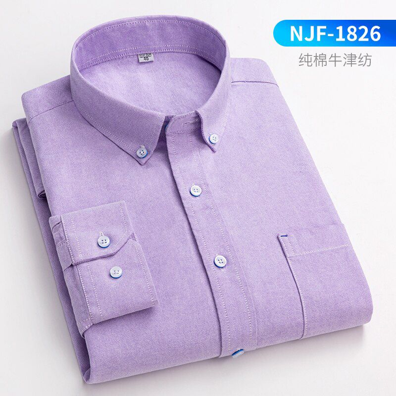 100% Oxford Cotton Men's Long-sleeved Shirt High Quality Solid Color Checked Slim Fit Trendy Handsome Leisure Man Business Tops