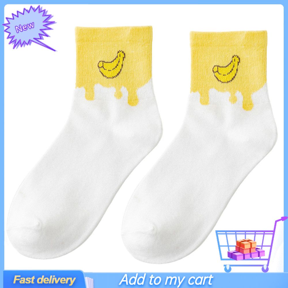 Cute Women Strawberry Banana Peach Fruit Food Elastic Cotton Middle Tube Socks