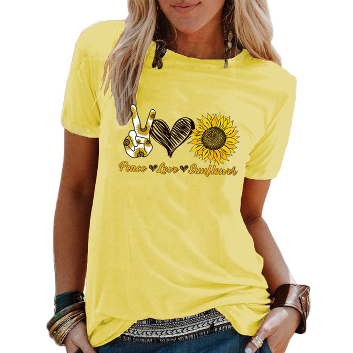 Summer T-shirts Heart Letter Design Casual Top