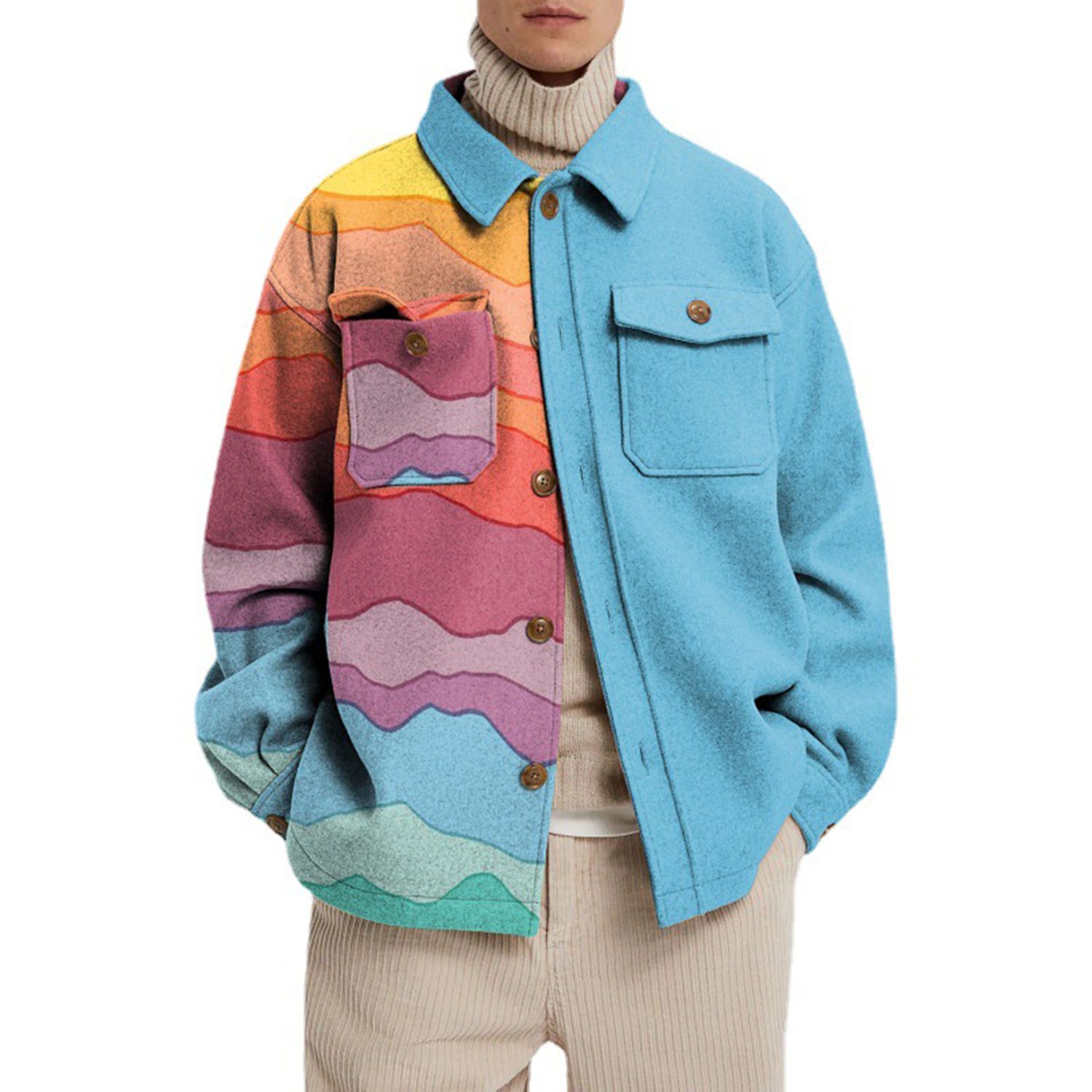 Hipster Jacket Unique Pattern Printed Long Loose Jacket Men Costume