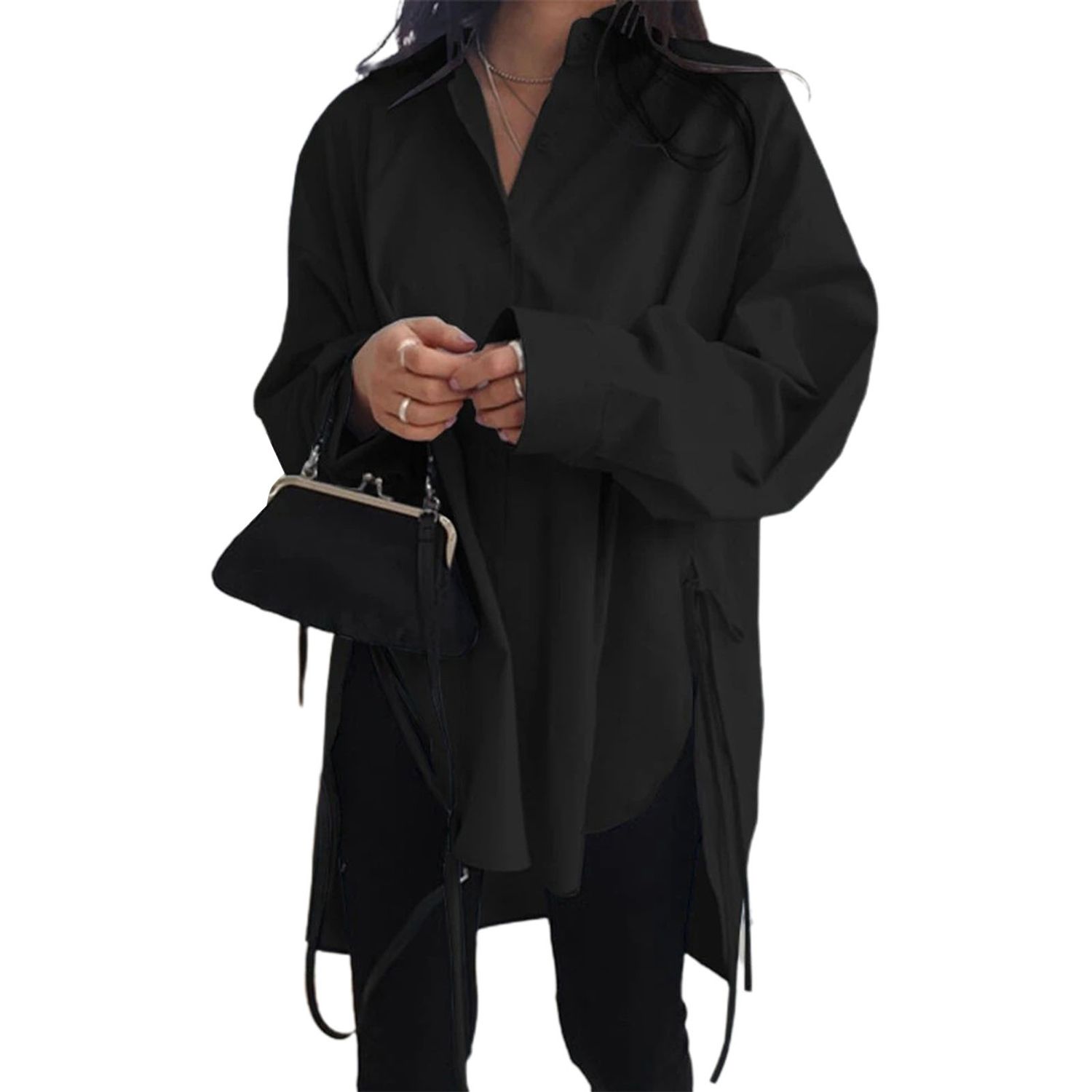 Shirt Turndown Collar Buttons Long Blouse