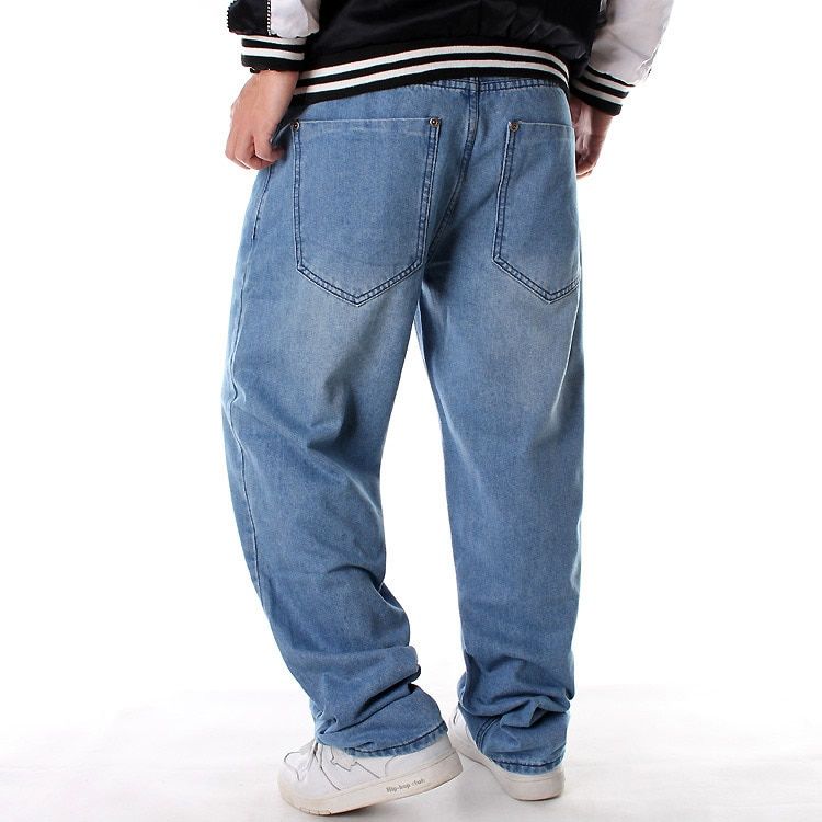 Plus Size Waist 30-46 Inch Skateboard Mens Jeans Wide-Leg Loose Hop Embroidered Flower Wings Male Denim Pants Tide Trousers