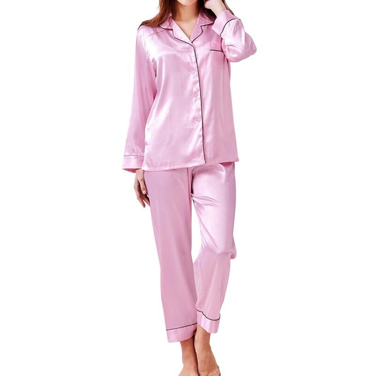Womens Satin Pajamas Sleeve Silk Pajamas Spring Women Pajama Sets Silk Pijama Sleepwear Pyjamas Plus Size S- 5XL Nightwear