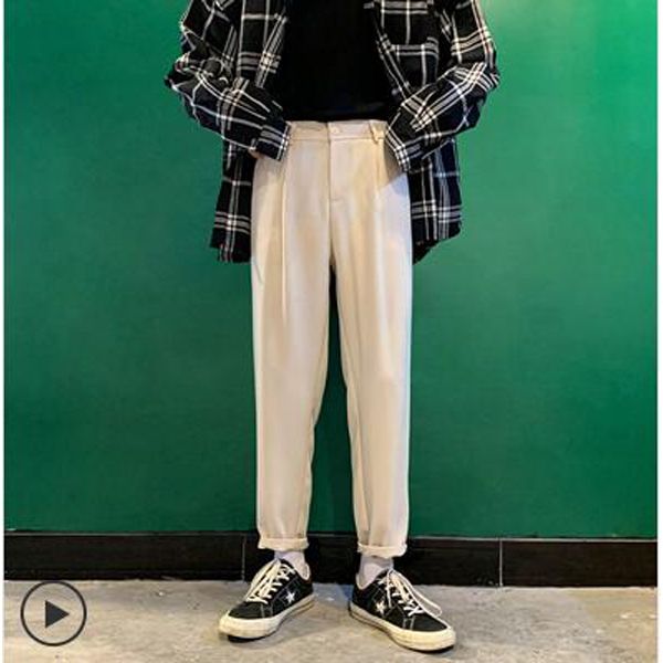 2021 Men's Fashion Business Casual Pants Formal Straight Pants Slim Fit Trousers Silk Social Black/Beige Color Suit Pants S-2XL