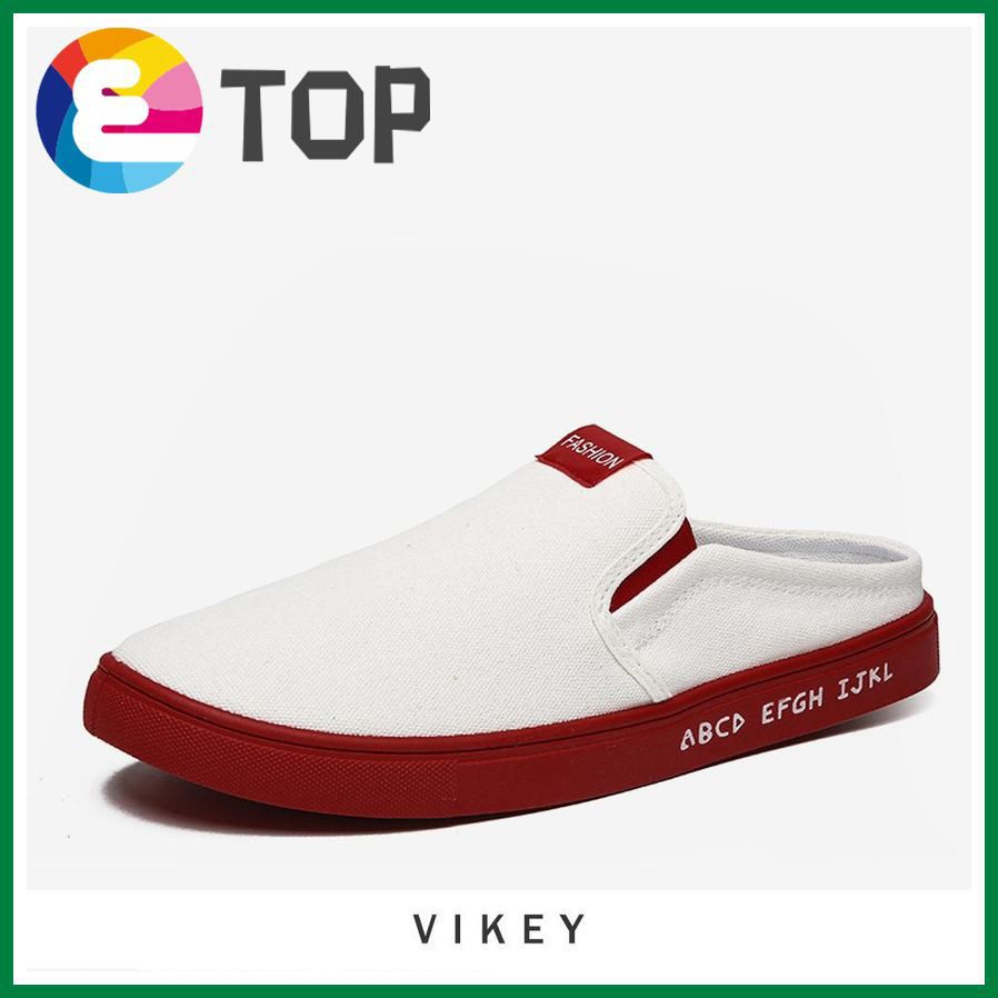 Vikey Fashion Men Mesh Shoes Casual Half Loafers Slip on Flat Shoes for Men Kasut Lelaki (Red,Blue,Yellow)