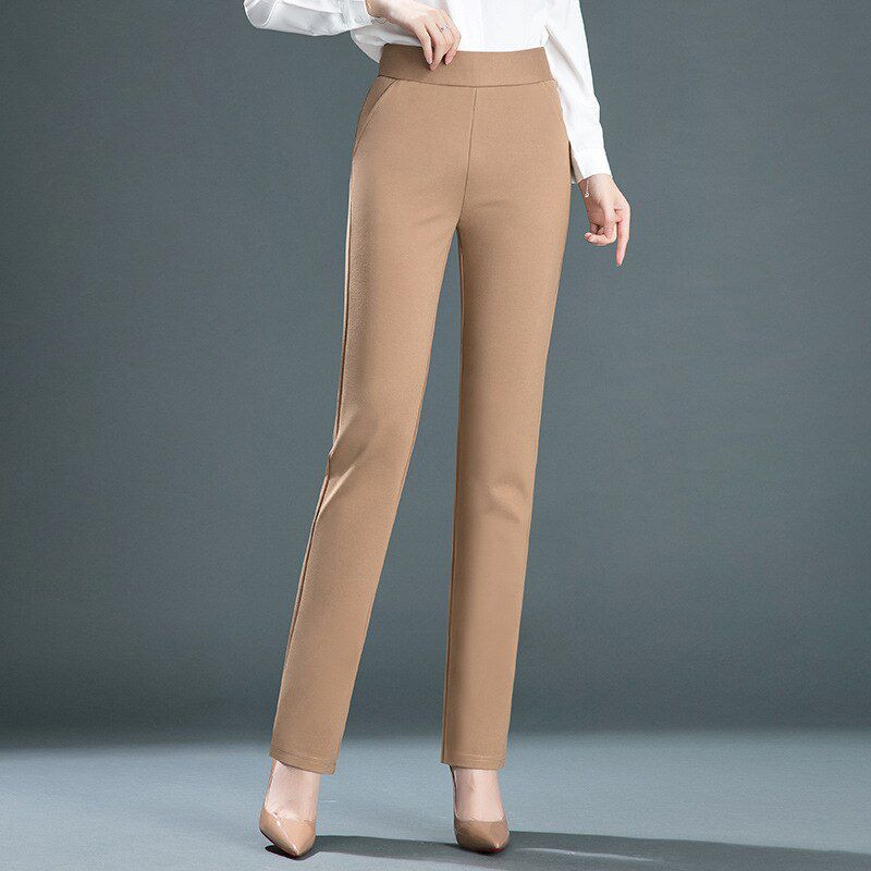 Spring and Autumn Elastic Waist Commuter Fashion Straight Pants Stretch High Waist Thin Pants Nylon Cotton Women's Pants Summer