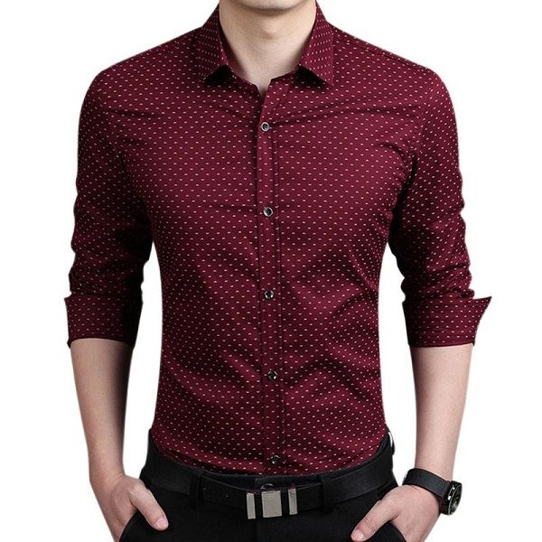Maroon Cotton Fashionable  Slim fit Shirt For Men