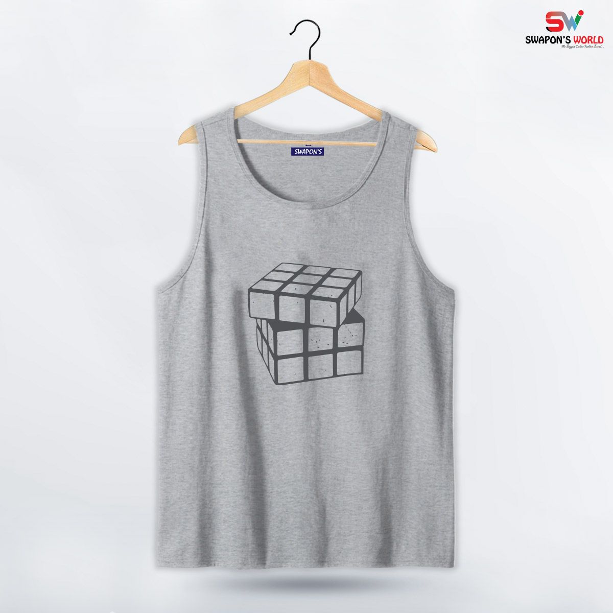 Rubic Cube Design Tank Top For Men - 17678T