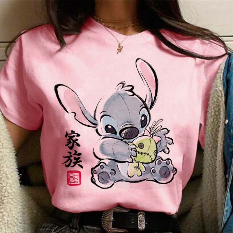 Kawaii Lilo Stitch T Shirt Women Kawaii Tops Funny Cartoon T-shirt Ohana Stitch Funny Cute Anime Shirt Ulzzang Tshirt Female