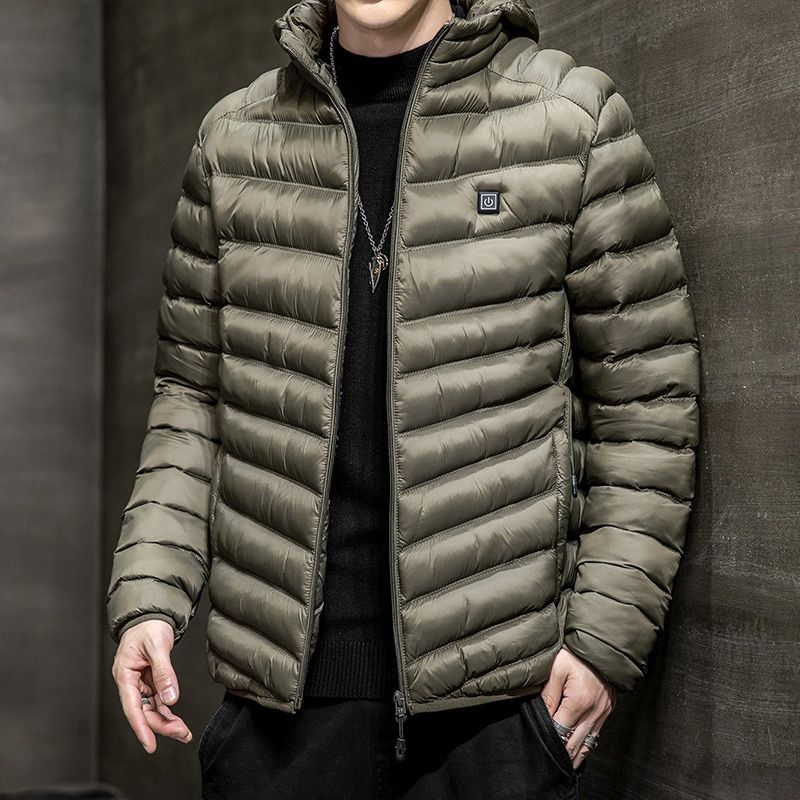Men Winter Warm USB Heating Jackets Smart Thermostat Pure Color Hooded Heated Clothing Waterproof  Warm Jackets
