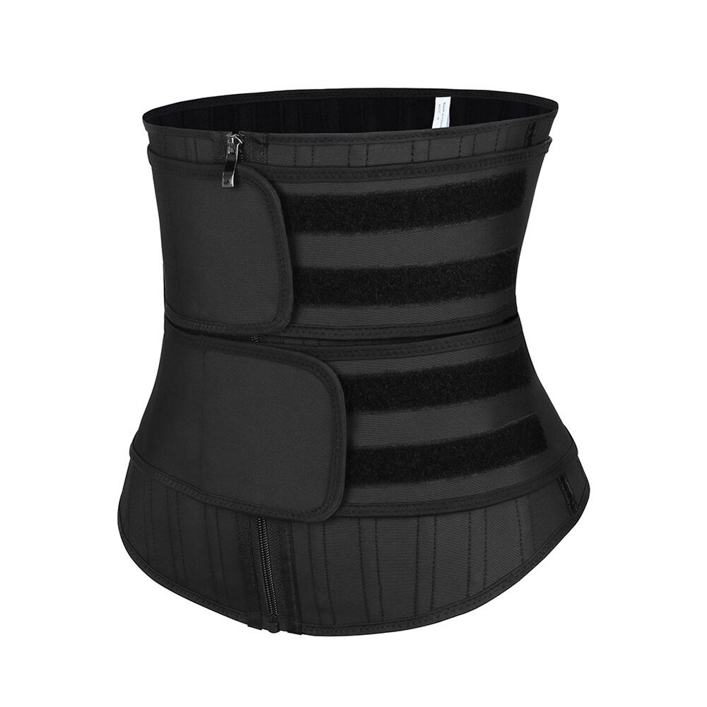 100% Latex Double Belt 25 steel bones Compression Zipper Waist Cincher Corset Waist Trainer Tummy Control Body Shaper Faja