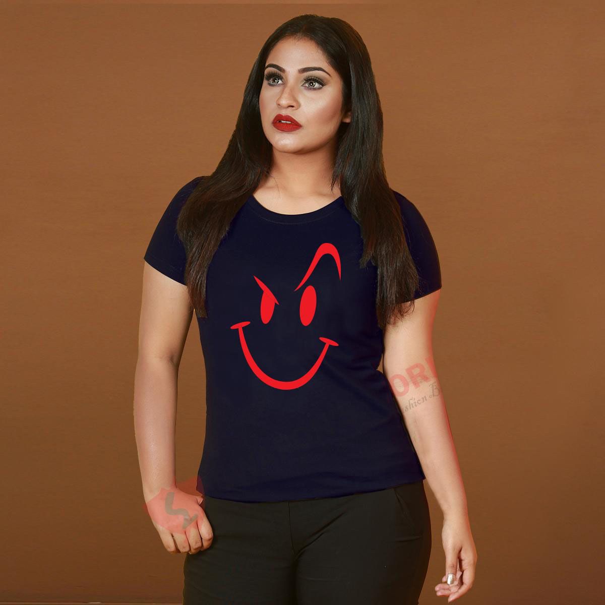 Navy Blue Cotton Half Sleeve T-Shirt for Women Code-SW3981T