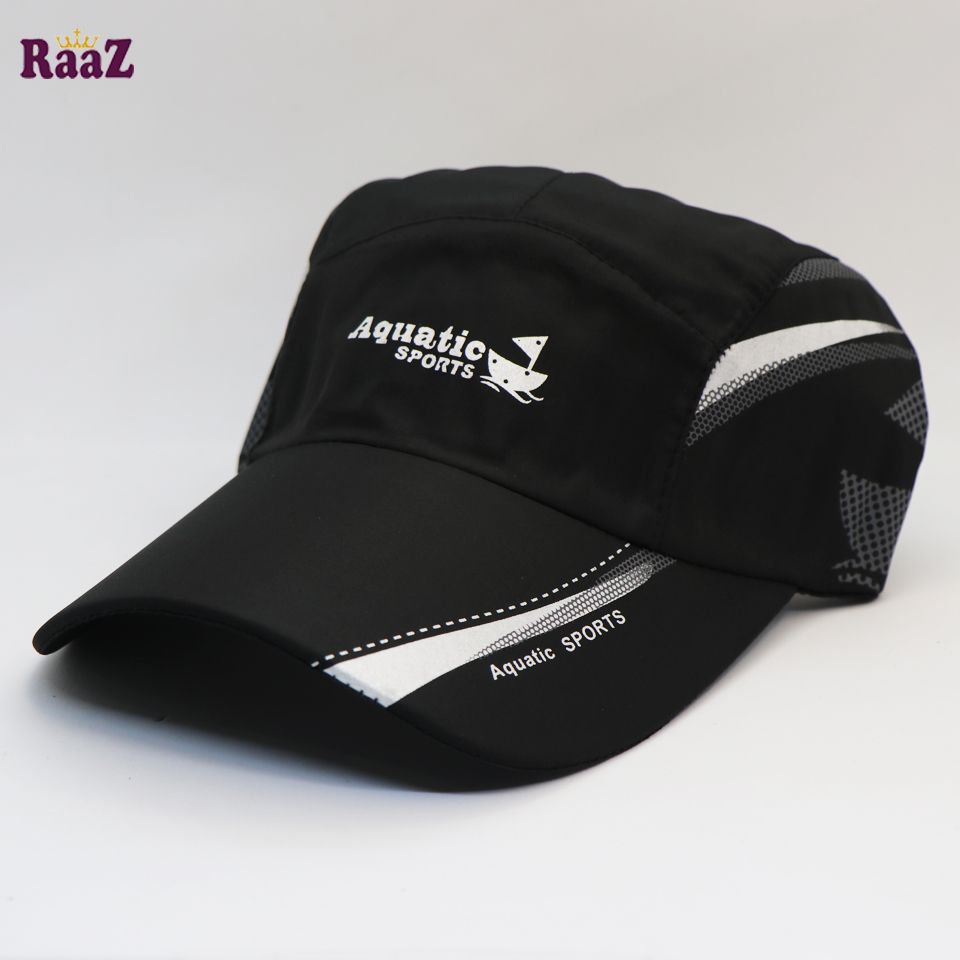 Black Aquatic Sports Logo Mesh Air Parachute Fabrics Curved Cap
