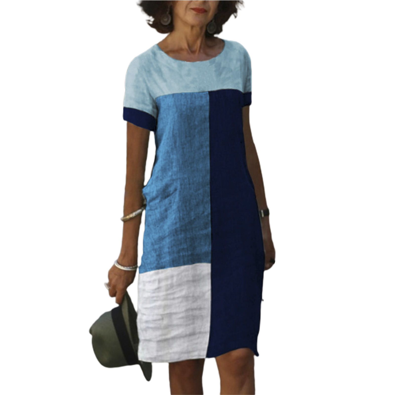 Beh Dress Short Sleeve Contrast Color Round Neckni Dress