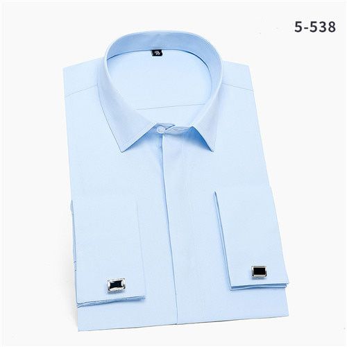 France Cufflinks Men Tuxedo Shirts Long sleeve Covered Button Plain Solid Mens Dress Shirt White Light Blue Pink Business Social