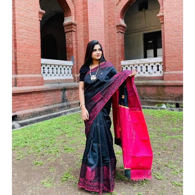 Exclusive Mena kari Jamdani saree(Black colour)