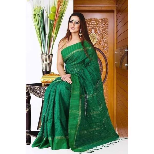 Jom Saree green colour Saree 1 color saree Same as picture Saari for woman Sari collection Saree for woman Tangail saree Shari for woman Saari for girl Saari for woman,Tangail Tat Shilpo (TAN)