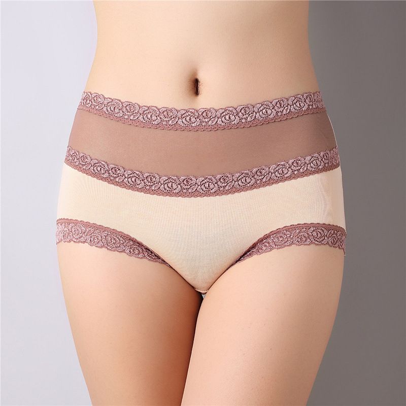 Modal High Waist Women’s Panties Ladies Sexyy Lace Solid Color Bamboo Fiber Underwear