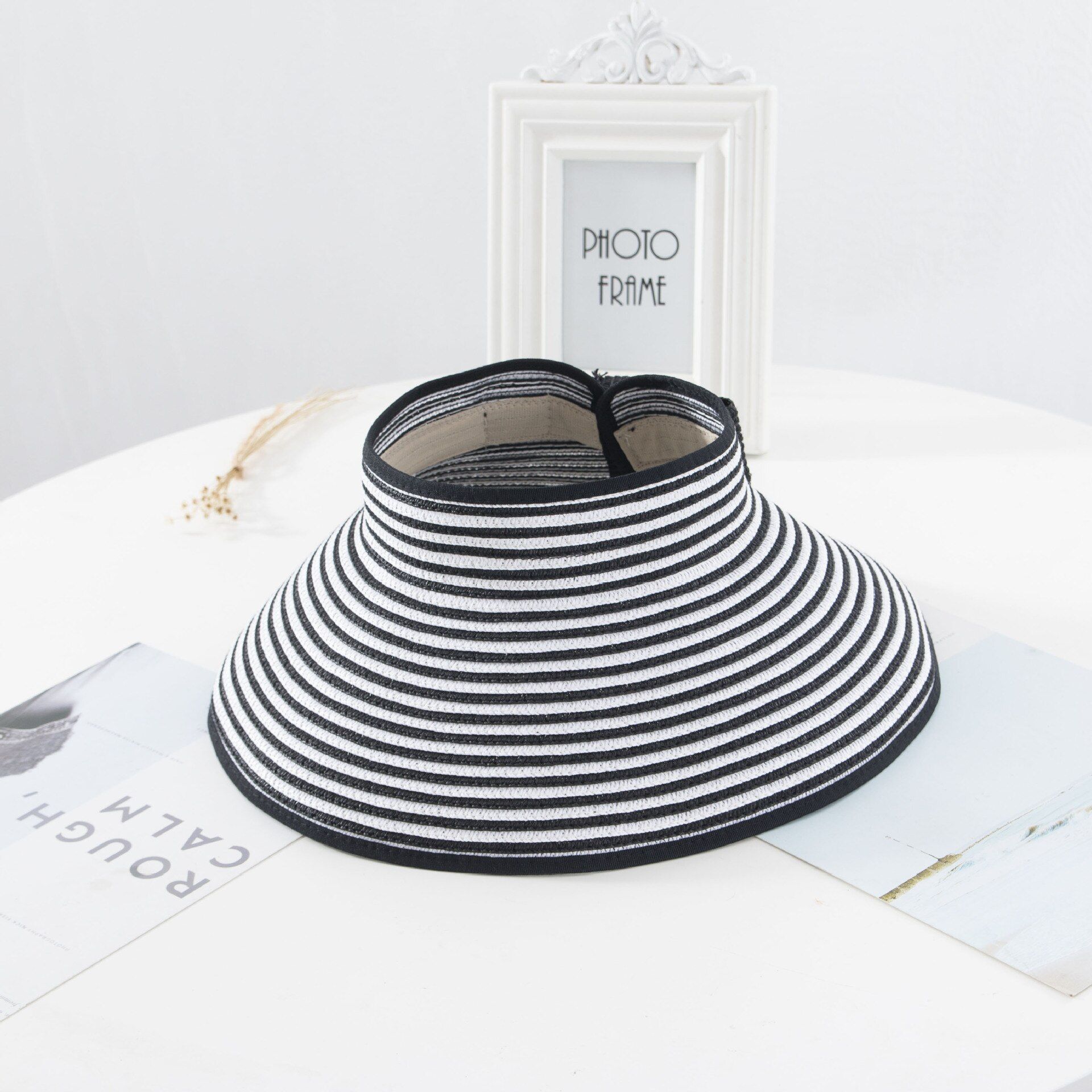 Fashion Women Summer Foldable Open Top Straw Sun Hat Bowknot Back Adjustable Breathable UV-Protection Wide Brim Beach Visor Cap