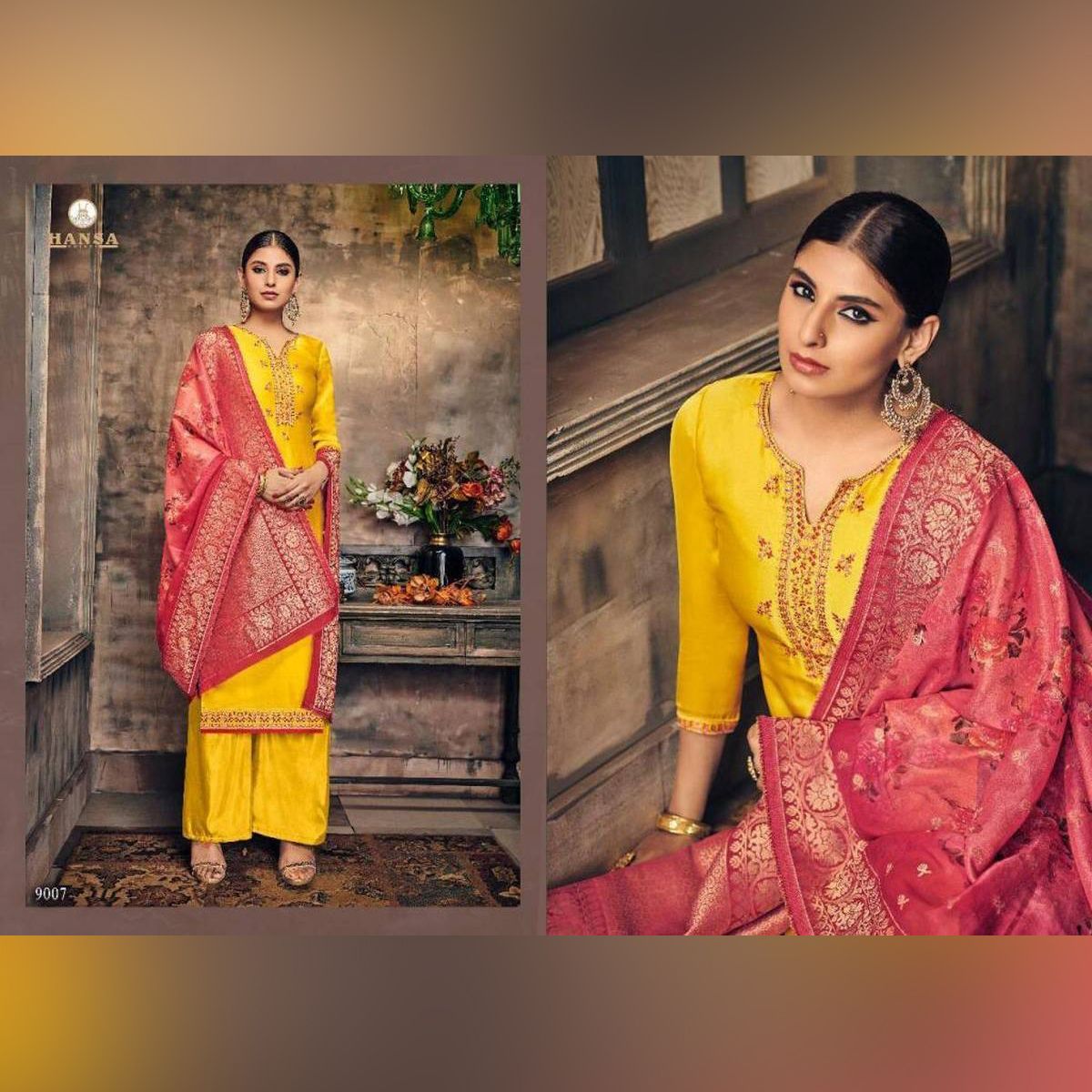 HANSA PRINT HUSNA BANARAS VOL 9 EXCLUSIVE COLLECTION OF SALWAR KAMEEZ DUPATTA SET ( ( ROYAL YELLOW )
