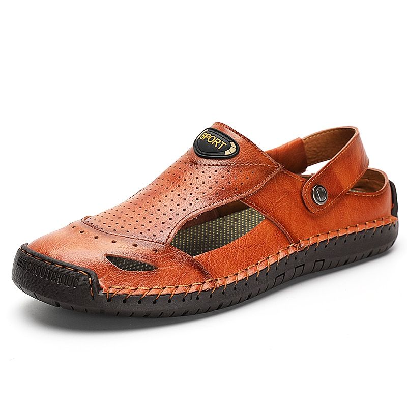 New Summer Men Sandals Outdoor Handwork Men Shoes Casual Shoes High Quality Leather Sandals The Men's Slippers Big size 38-48