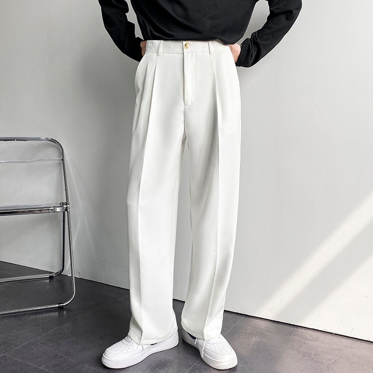 Casual for Men Suits Chinese Streetwear Fashion Pant Men  Black Suit  White Pants  Men Dress Pants Slim Fit Dress Trousers