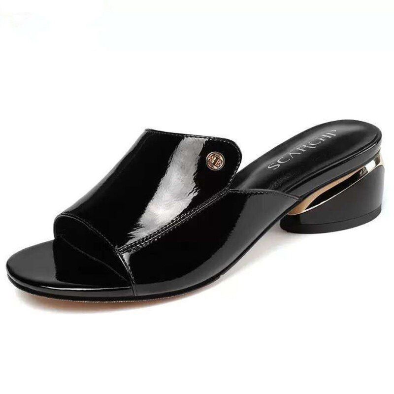Slippers Women's Summer High Heels Sandals PU Soft Waterproof Women's Shoes Comfortable Mid-heel Women's Shoes