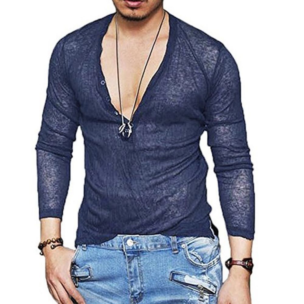 Men T-Shirts Casual Slim Fit Long Sleeve Deep V-neck y Shirt T-shirts Clothing Tops Plus Size