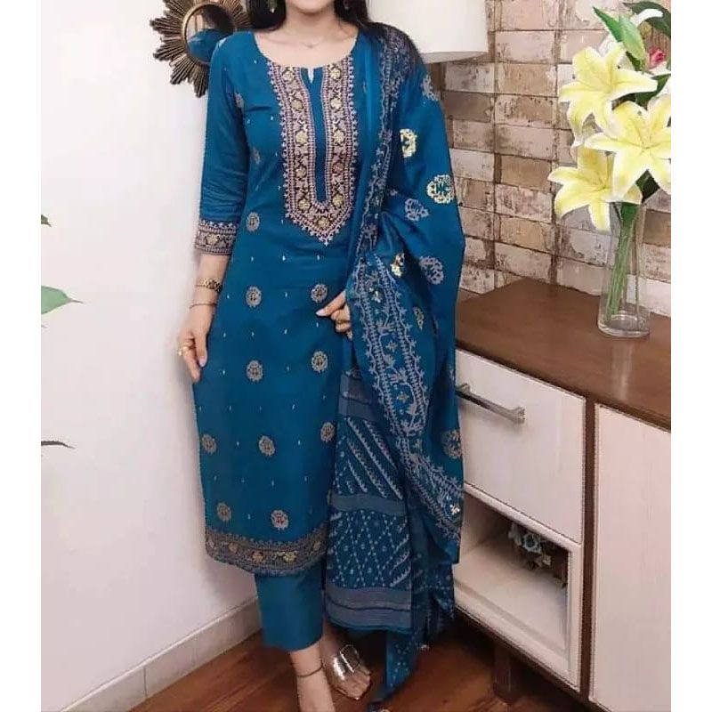 Eid And Boishakhi Unique Collection Cotton Unstitched Afsan Print Three pis For Woman - 3 Pice Dress