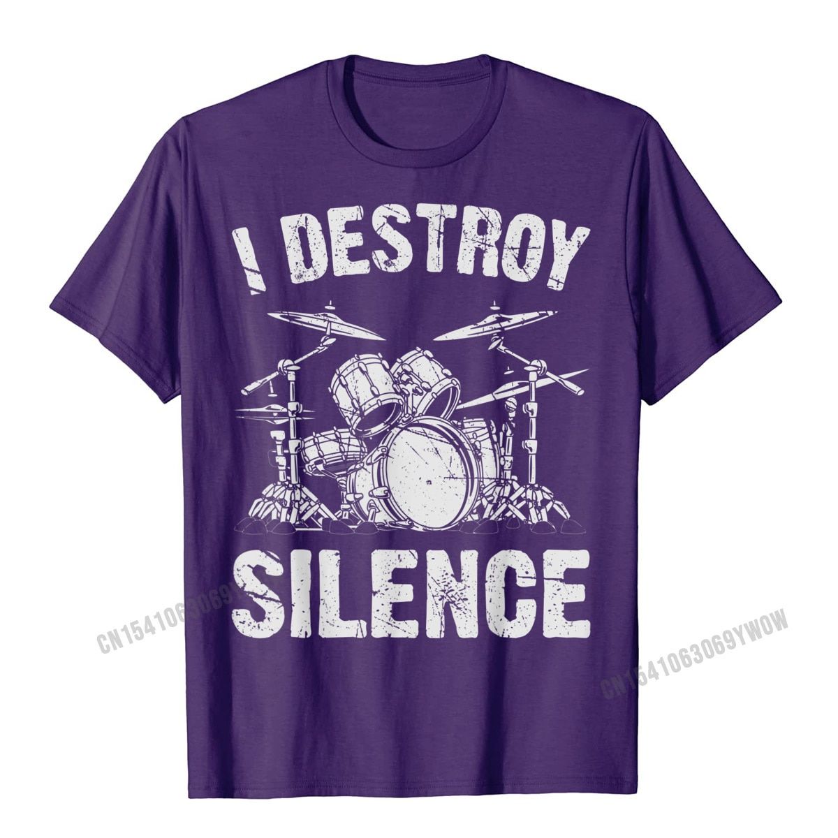I Destroy Silence Drumming Vintage Drummer Drumset DSet T-Shirt Harajuku Cotton Casual Tees Cute  Tshirts Funny